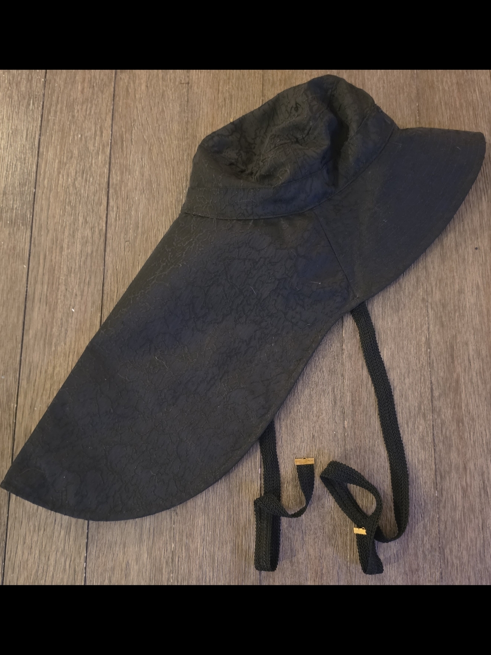 Black Sun Protection Floppy Hat with Chin Ties